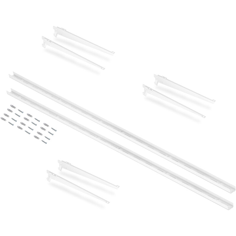 Image of Kit di 3 mensole con staffe e supporti a parete Jagmet, lunghezza 230 mm, Acciaio, Verniciato bianco - Verniciato bianco - Emuca