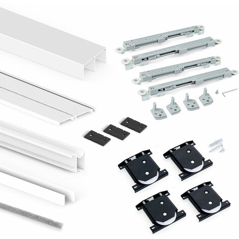 Emuca – Rail de porte coulissante 240 cm – Aluminium peint blanc – Ferrures pour 2 portes – Glissement silencieux avec roulements à billes