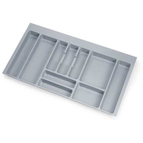 Emuca – Range-couverts universel 900mm – Plastique gris – 10 compartiments – Optimise l'espace de tiroir – Découpable pour ajustement