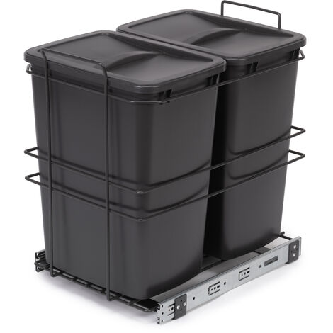 Emuca Recycle Recyclingbehälter für Bodenmontage und manuellen Auszug in Küchenzeile, 2x35 Liter, Kunststoff anthrazitgrau