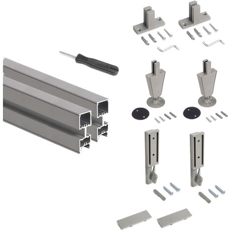 Emuca Satz von 2 Zero Rahmen mit Beschlägen und Profilen für Boden- und Wandmontage mit Nivellierer, Aluminium und Zamak, Steingrau