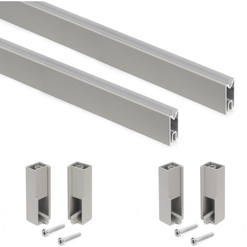 Satz von 2 x 0,75 m langen Luxe-Garderobenstangen mit Halterungen, Aluminium und Kunststoff, Steingrau lackiert - Emuca