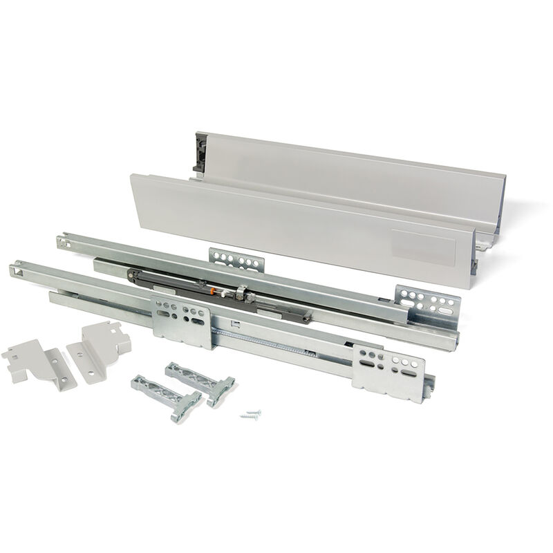 Schubladen-Kit für Küche Vantage-Q, H. 83 mm, T. 400 mm, sanftes Schließen, Stahl, Grau metallic - Emuca