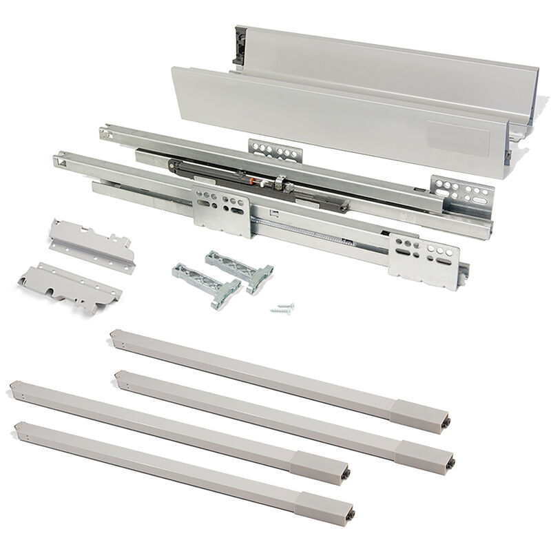 Schubladen-Kit für Küche Vantage-Q, H. 204 mm, T. 350 mm, mit Relingen, sanftes Schließen, Stahl, Grau metallic - Emuca