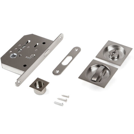 Emuca – Serrure à pêne carré pour porte coulissante – Acier nickel satiné – Installation facile 35 à 40 mm – Verrouillage manuel avec déverrouillage d'urgence
