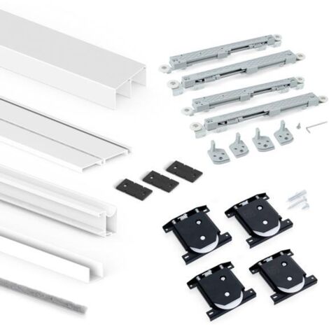 Emuca Set aus Beschlagset für 2 Schiebetüren und sanftes Schließen des Kleiderschranks Placard 74, Wellenprofil, Stärke 16 mm, Paneele nicht inbegriffen, Weiß lackiert