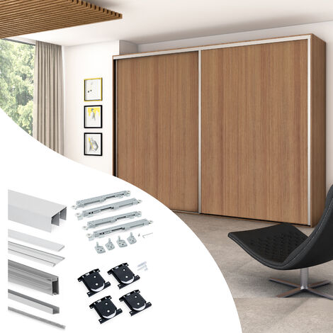 Emuca Set aus Hardware set für Placard 81 2-schiebig und sanft Schliessend Kleiderschrank, Sharp Profil, Dicke 16mm, Paneele nicht inbegriffen, Matt eloxiert