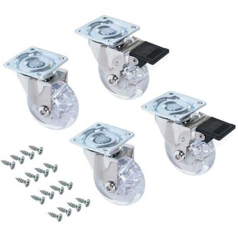 Emuca Set de 4 ruedas deslizantes transparentes con placa de montaje, diámetro 75 mm, Acero y Plástico