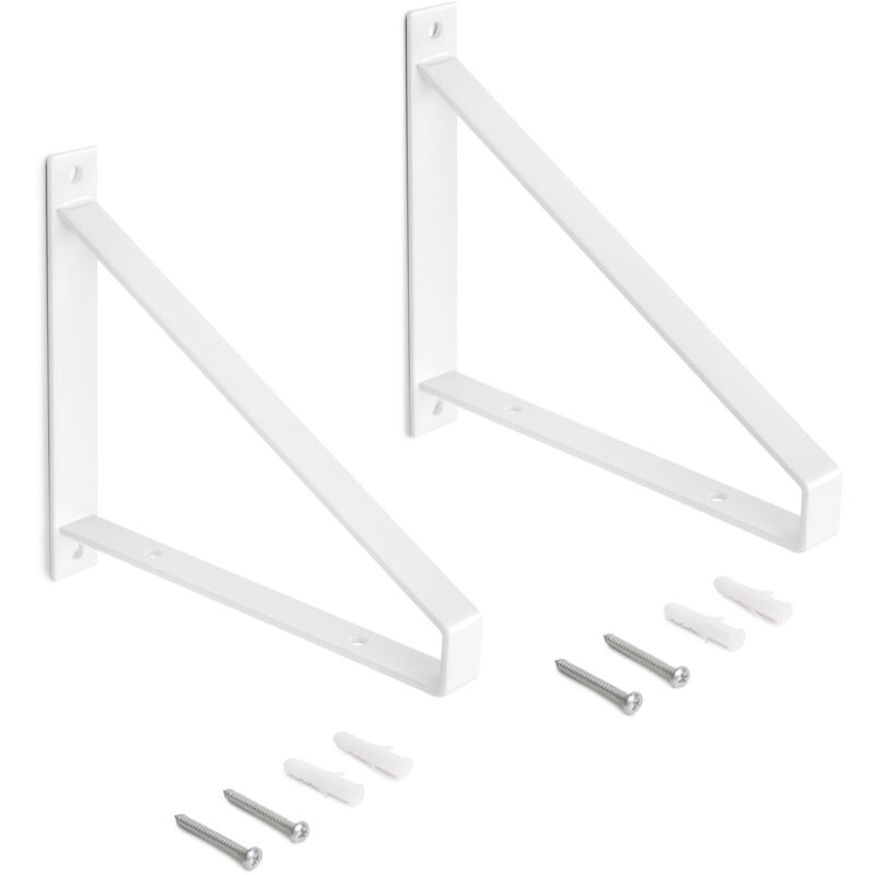 Image of Emuca - Set di supporti per mensole in legno Shelf con forma triangolare, Acciaio, Verniciato bianco