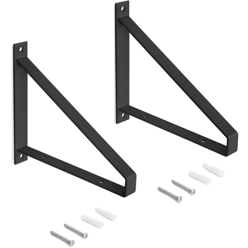 Image of Emuca Set di supporti per mensole in legno Shelf con forma triangolare, Acciaio, Verniciato nero - Verniciato nero