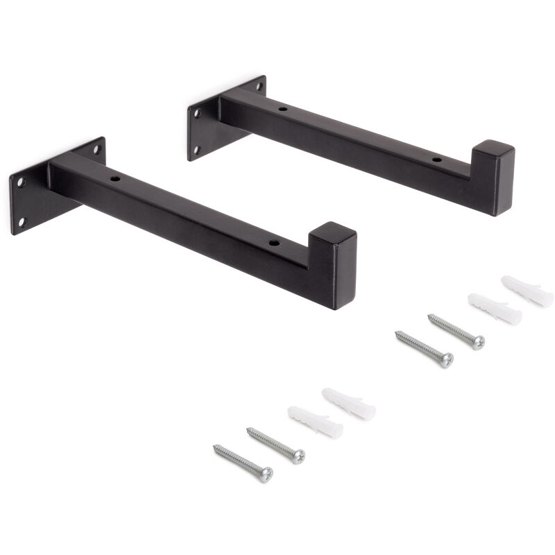 Image of Set di supporti per mensole in legno Shelf dritto con tubo quadro, Acciaio, Verniciato nero - Verniciato nero - Emuca