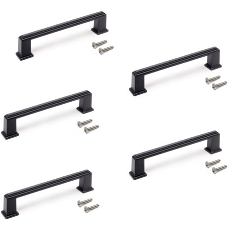 Emuca Set mit 5 Tanger-Möbelgriffen, L147,5 mm, 128 mm Achsabstand, Zamak, schwarz lackiert