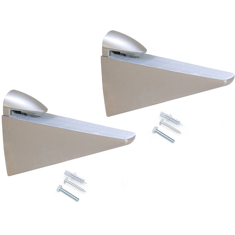 Emuca Jeu de supports pour tablette en bois ou en verre Halcon, Plastique et Zamak, Laqué nickel mat