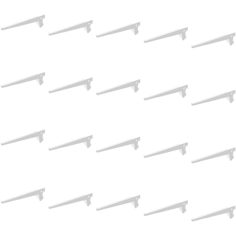Lot de 20 supports d'étagères en bois/verre, pas de profilé 50mm, longueur 200mm, Acier, Blanc - Emuca