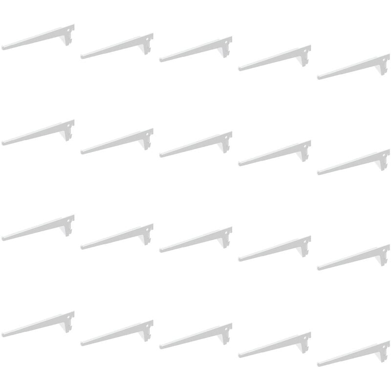 Lot de 20 supports d'étagères en bois/verre, pas de profilé 50mm, longueur 300mm, Acier, Blanc - Emuca