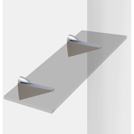 Emuca – Supports pour étagères en bois ou verre – Lot de 2 – Plastique et zamak – Épaisseur 8 à 40 mm – Finition gris métallisé