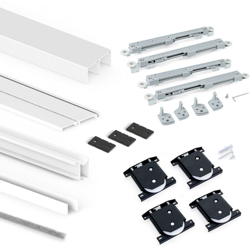 Kit de ferrures pour 2 portes coulissantes et armoire à fermeture souple Placard 74, profilé Wave, épaisseur 16mm, panneaux non inclus, Peint en