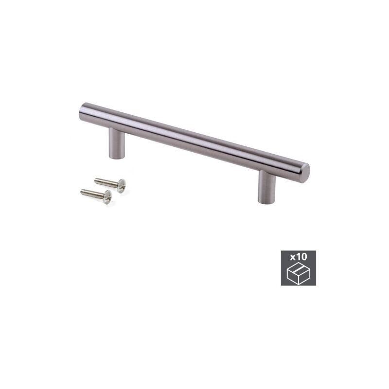 

Tiradores para mueble, D. 12 mm, intereje 224 mm, Acero, Niquel Satinado, 10 ud.
