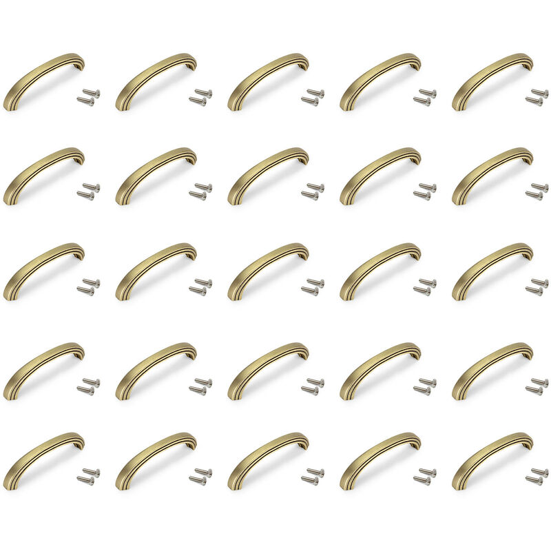 Emuca Lote de 25 tiradores para mueble Mombasa, L144mm, intereje 128mm, Zamak, Oro viejo
