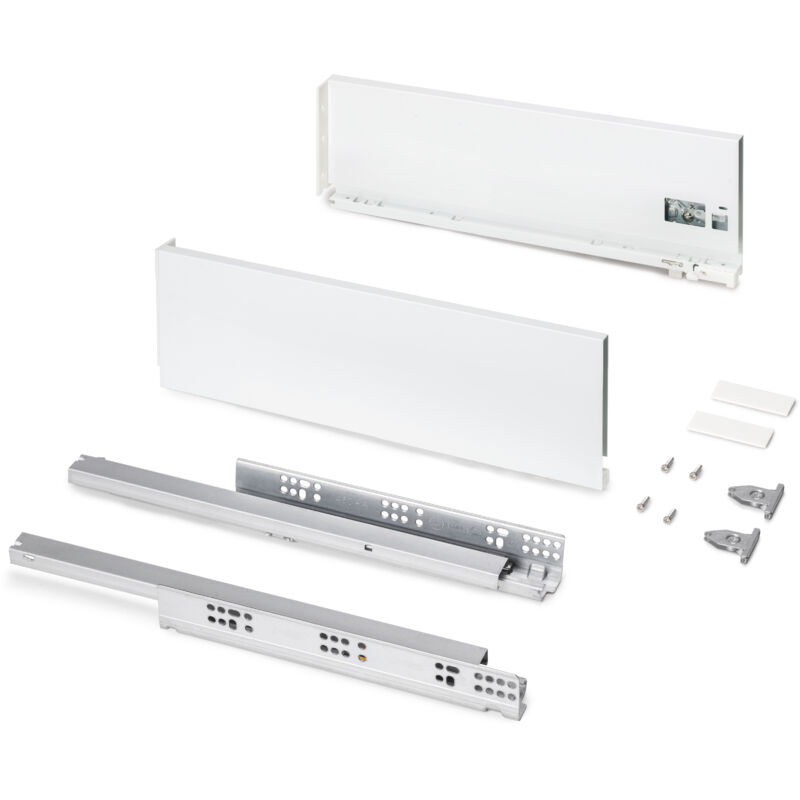 Tiroir extérieur Protone 30kg , coulisses à sortie totale et fermeture amortie, hauteur 131mm, profondeur 450mm, Acier, Peint en blanc - Emuca