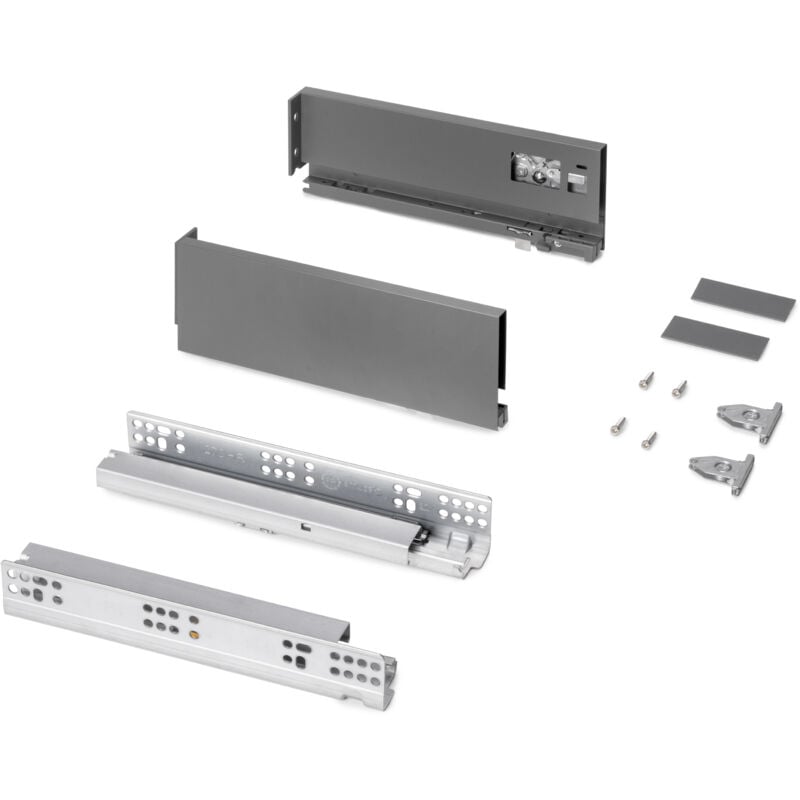 Emuca Tiroir extérieur Protone 30kg , coulisses à sortie totale et fermeture amortie, hauteur 93mm, profondeur 270mm, Acier, Gris anthracite