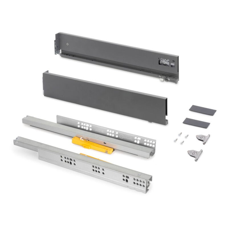 Emuca 3203335 Tiroir extérieur Vertex Push Synchro avec réglages 3D, hauteur 93mm, 40kg, profondeur 500mm, Acier, Gris antracit