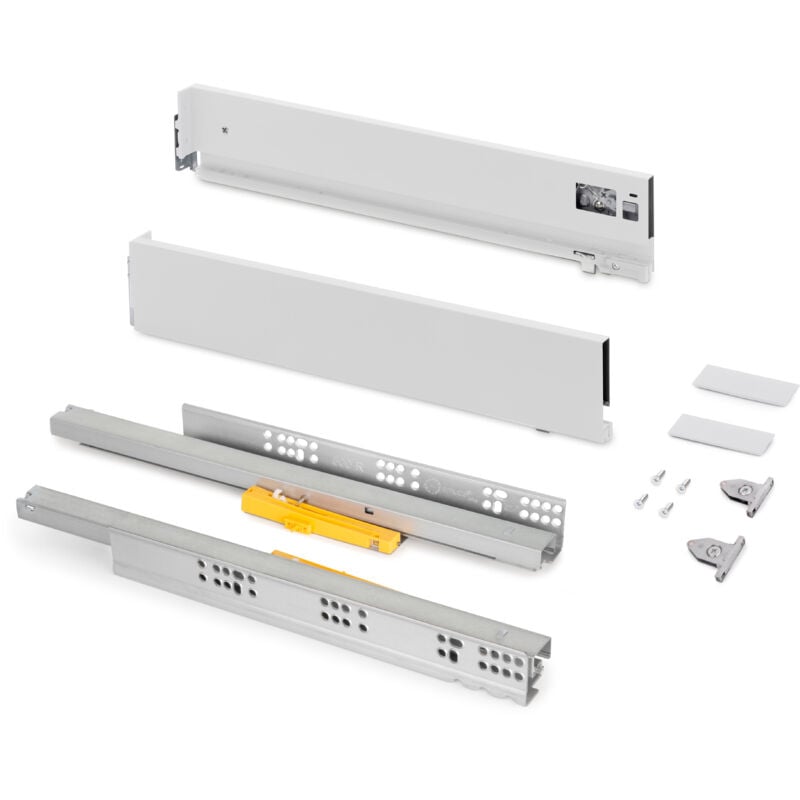 Emuca - Tiroir extérieur Vertex Push Synchro avec réglages 3D, hauteur 93mm , 40kg, profondeur 350mm, Acier, Peint en blanc