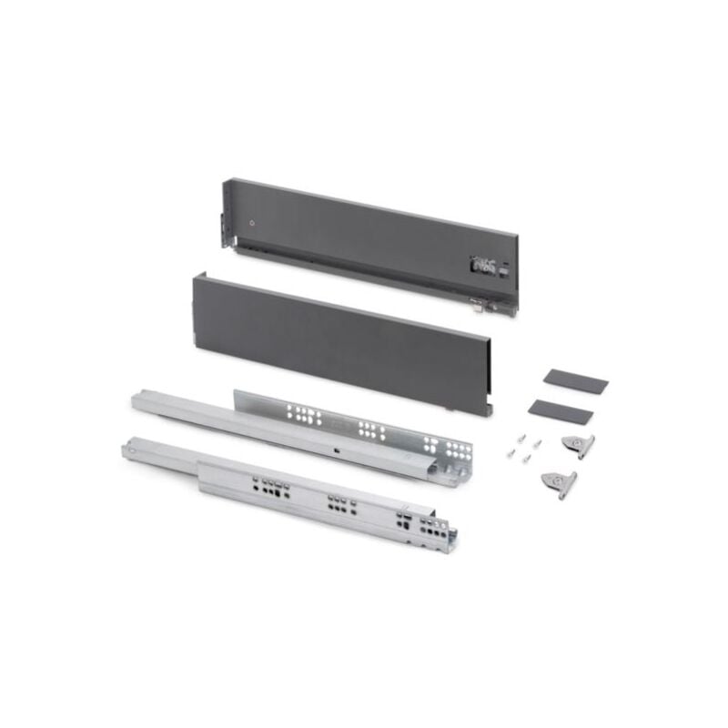 Emuca - Tiroir extérieur Vertex avec réglages 3D hauteur 131mm, 40kg, profondeur 500mm, Acier, Gris antracite - talla