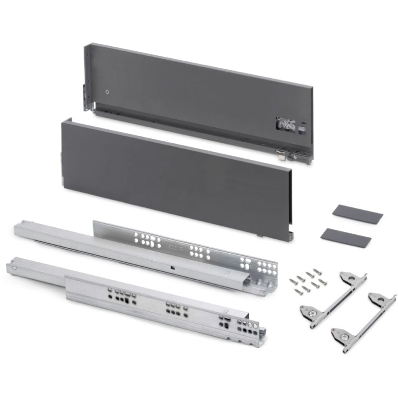 Emuca - Tiroir extérieur Vertex avec réglages 3D hauteur 178mm, 40kg, profondeur 550mm, Acier, Gris antracite