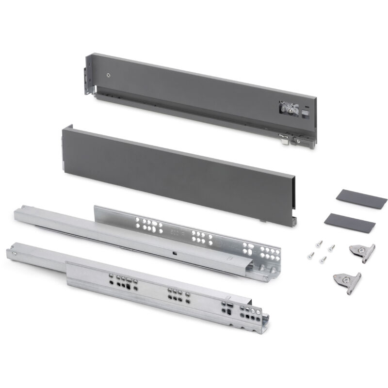 Emuca - Tiroir extérieur Vertex avec réglages 3D hauteur 93mm, 40kg, profondeur 350mm, Acier, Gris anthracite