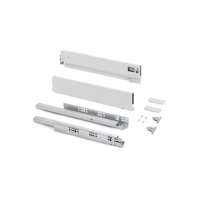 Emuca - Tiroir extérieur Vertex avec réglages 3D hauteur 93mm, 40kg, profondeur 500mm, Acier, Peint en blanc - talla