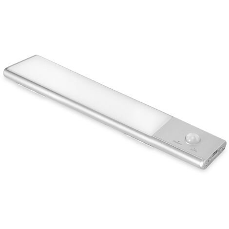 Emuca USB wiederaufladbare LED-Wandleuchte Kaus mit Bewegungssensor, L240mm, Kunststoff und Aluminium, Matt eloxiert