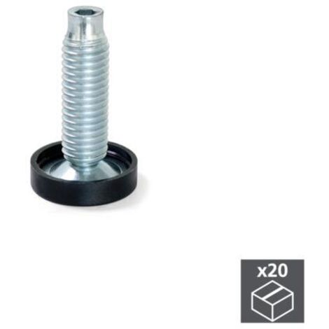 Emuca Vérin de réglage pour pied de meuble, réglage interieur, M10, D. 23 mm, hauteur 38 mm, Acier et plastique, 20 ut. - talla