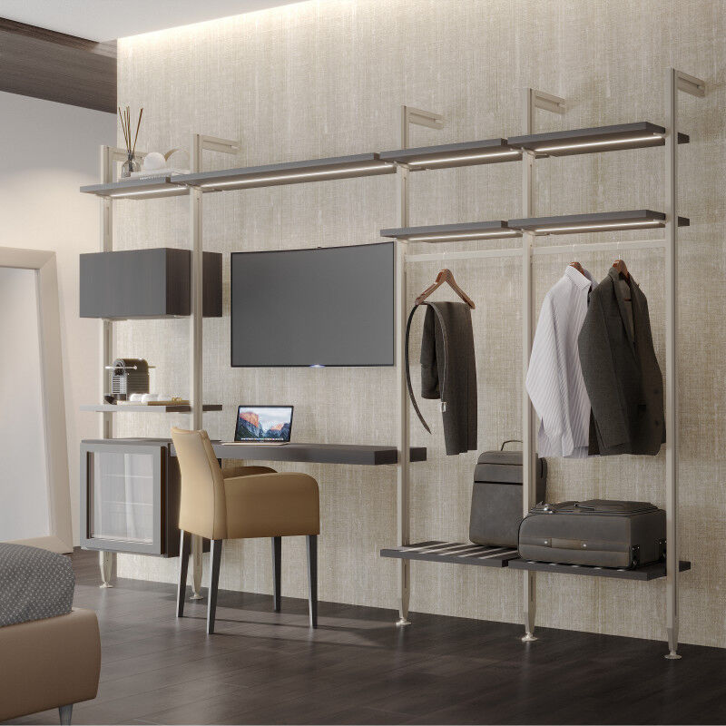 Emuca - 7023649 Lot de 2 cadres Zero avec quincaillerie et profilés pour montage au sol et au mur avec vérin circulaire, Aluminiu