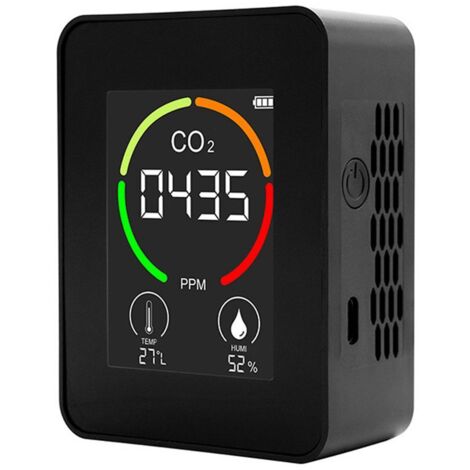 en 1 Kohlendioxid-Detektor CO2-Detektor Thermohygrometer Intelligenter Luftqualitätsanalysator Haushalt Digital Air Verschmutzung Monitor - Noir