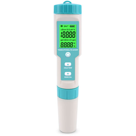 en 1 Ph/Tds/Ec/Orp/SG/Salinity/Temperature Multi-Parameter Pocket Water Quality Tester con electrodo reemplazable C-600 Ph Meter para piscinas Agua potable Acuarios con retroiluminación (azul cielo -c