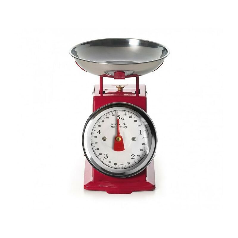 Mediawave Store - EN-81356 Balance de cuisine jusqu'à 5 kg plateau en metal Couleur: Rouge