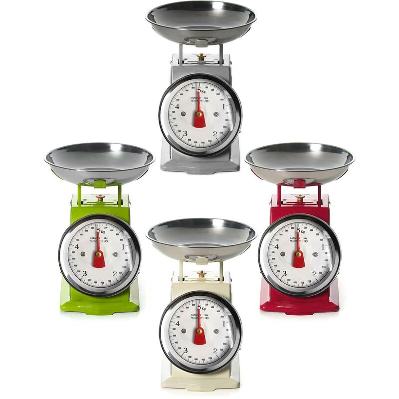 EN-81356 Bascula de cocina analógica hasta 5 kg bandeja y cuerpo de metal Color: Blanco