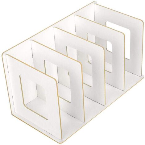en Bois 4 Sections Bureau Livre Rack, Livres CD DVD Stand De Stockage Étagère Porte-Magazine Serre-Livres Bureau Transportant Étagères pour Étudiants Enfants Adulte(Blanc Chaud)