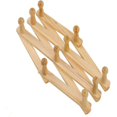 en Bois Expansible Porte Manteau, Support Mural Accordéon Bois Crochet pour Suspendu Chapeaux, Capuchons, Tasses, Manteaux, Sacs, Tasses Café, Super pour D'Entrée Couloir Salle à Manger