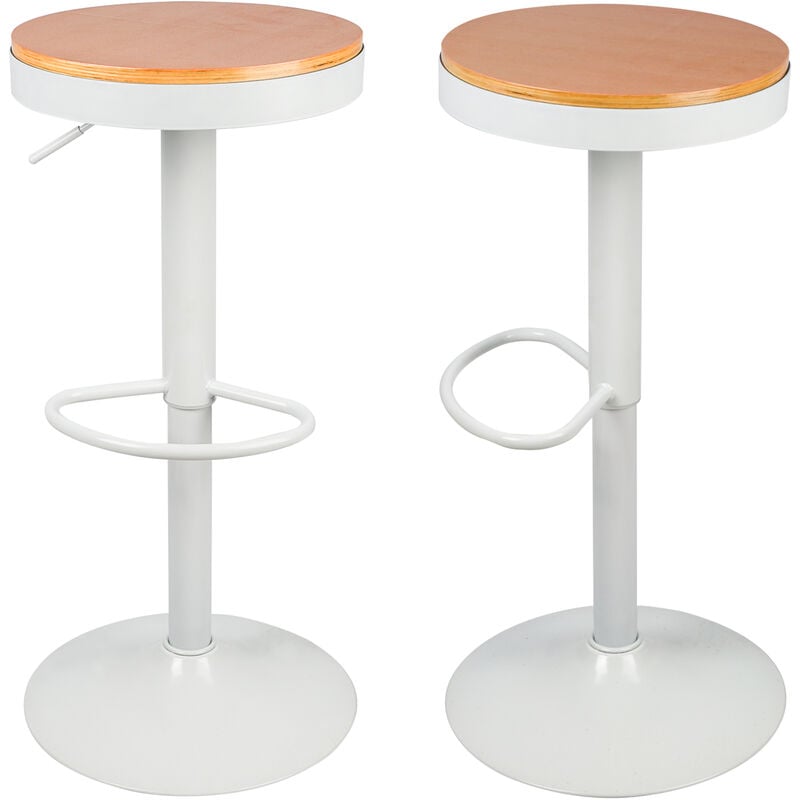 Haloyo - Lot de 2 Tabouret de Bar en Bois Vintage pivotant,Chaise de Bar réglable en Hauteur réglable, blanc