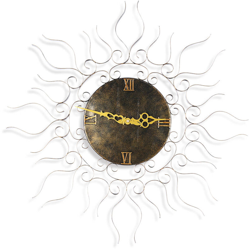 

en forma de sol colgar de la pared del reloj del reloj del reloj de la vendimia reloj de silencio para no marcando con pilas de reloj, oro y bronce