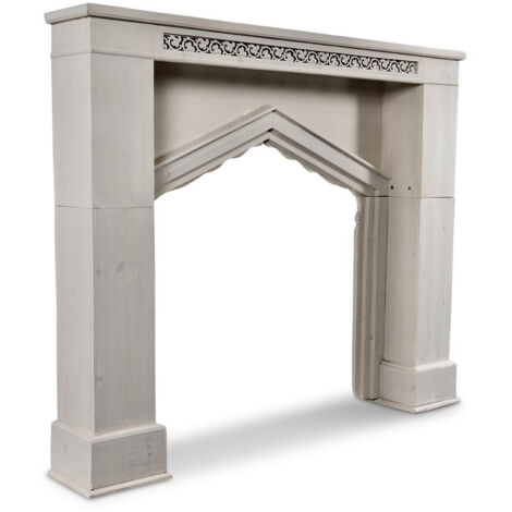 Encadrement manteau cheminée - Bois - Blanc - Décoration d'Autrefois