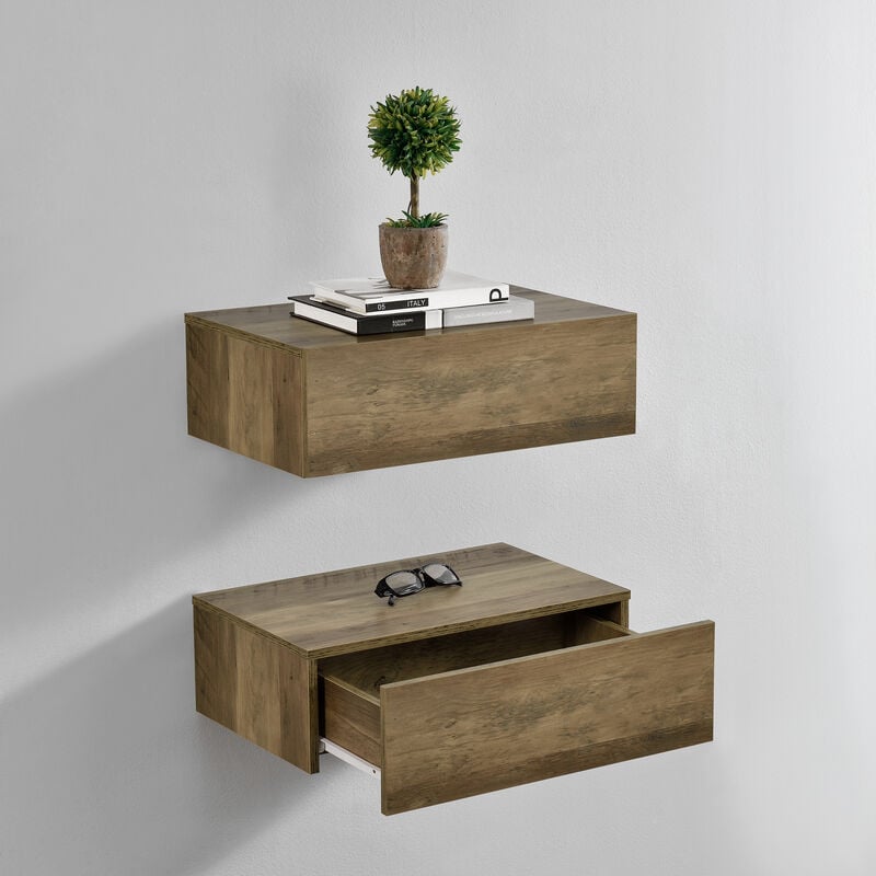 [en.casa] - Set di 2 Comodini da Parete con Cassetto 46x30x15 cm Effetto Legno