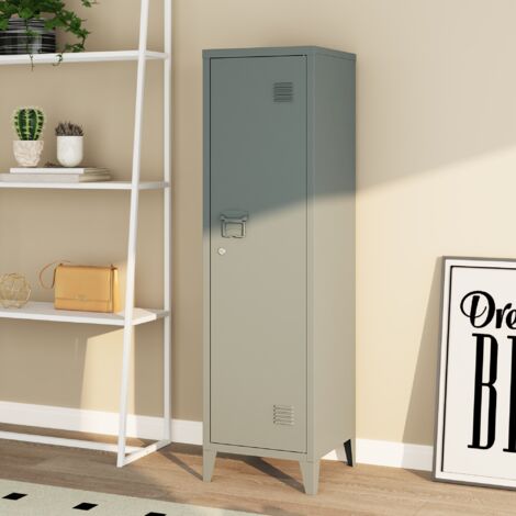 [En.Casa] – Armoire à casier métallique verrouillable 137 x 38 x 38 cm – Acier gris foncé – 2 étagères – Porte avec fermeture magnétique