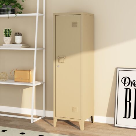 [En.Casa] – Armoire à casier métallique verrouillable 137 x 38 x 38 cm camel – 2 étagères – Porte à fermeture magnétique – Acier facile à entretenir