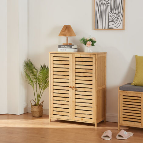 [En.Casa] – Armoire à chaussures en bambou naturel 87,5 x 66 x 33 cm – 5 étagères – Circulation d'air optimisée – Montage facile