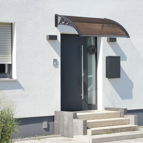 [En.Casa] – Auvent de porte d'entrée 100 x 60 cm – Toit en polycarbonate marron – Structure en aluminium noir – Montage facile et résistant aux intempéries