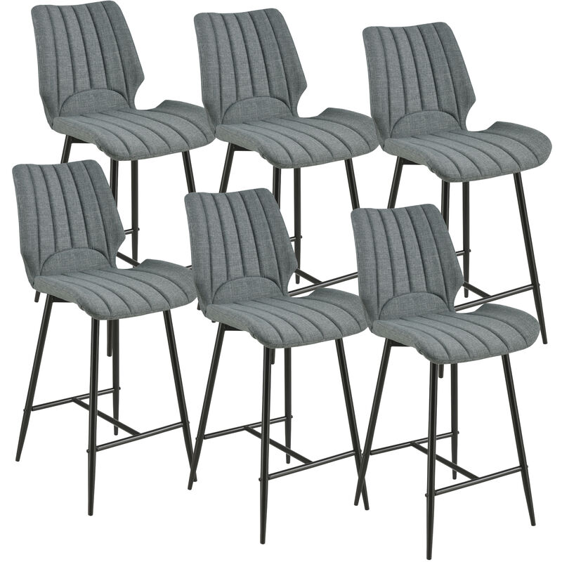 

Set de 6 Taburetes de Barra Cocina Comedor Planica - 102,5 x 46,5 x 51cm - Juego de sillas altas de tejido - Patas de metal - Gris oscuro