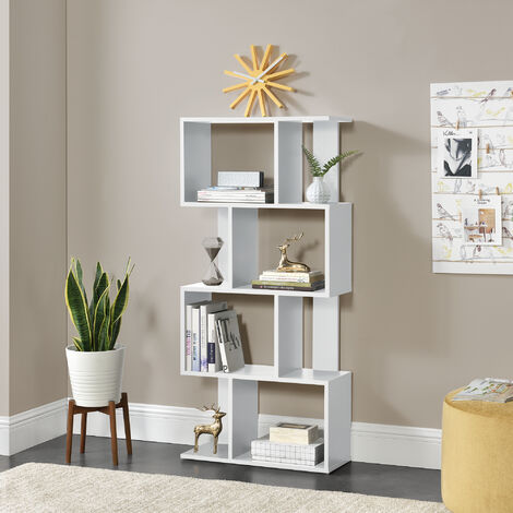 [En.Casa] – Bibliothèque Brattahlid 130 x 60 x 24 cm blanc – MDF mélaminé – 2 étagères ouvertes et 2 étagères fermées – Rangement élégant pour salon et chambre